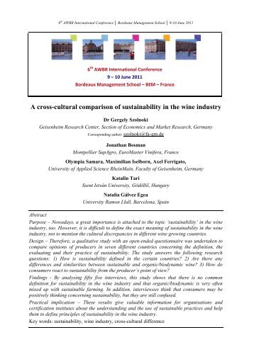 A cross-cultural comparison of sustainability in the wine industry (PDF)