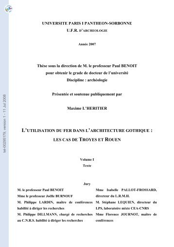 [tel-00295179, v1] L utilisation du fer dans l architecture gothique ...