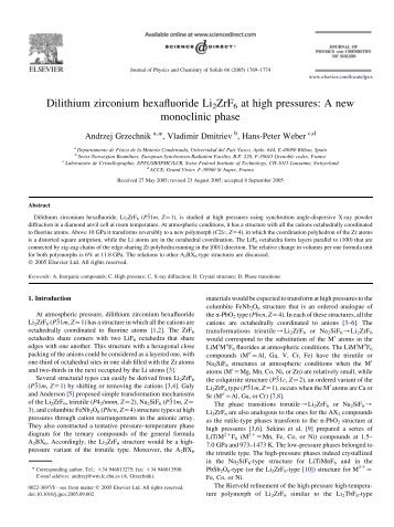 Dilithium zirconium hexafluoride Li2ZrF6 at high ... - ResearchGate