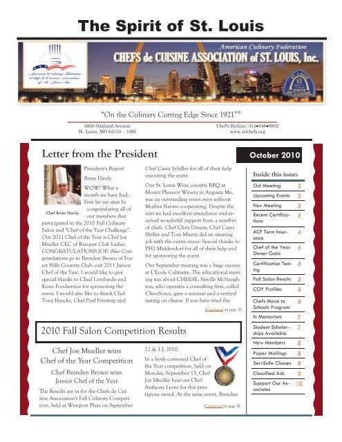 2010-10 Oct Newsletter - Chefs de Cuisine Association of St Louis