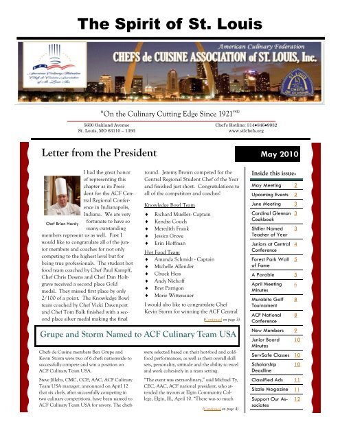 2010-05 May Newsletter - Chefs de Cuisine Association of St Louis