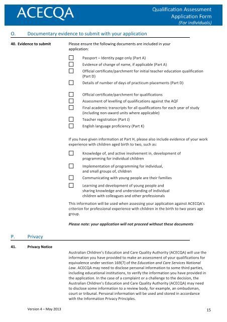 Individual qualification assessment application form PDF - acecqa