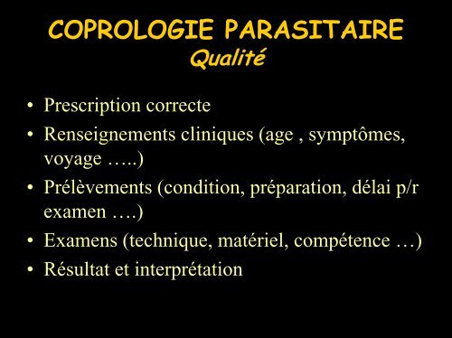 COPROLOGIE PARASITAIRE