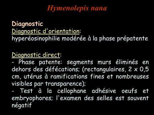 COPROLOGIE PARASITAIRE