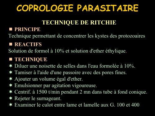 COPROLOGIE PARASITAIRE