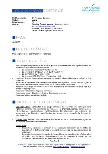 Mise en place d'une coordination des vigilances - C2R Santé