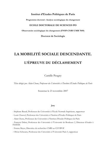 La mobilité sociale descendante : l'épreuve du ... - Sciences Po