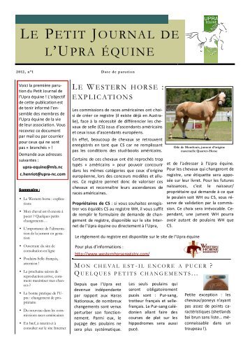 Petit Journal de l'UPRA Equine - UPRA Calédonie Sélection