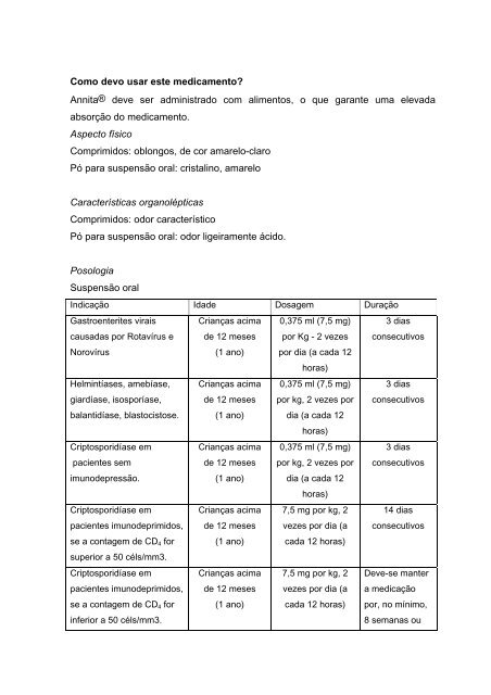 Annita® nitazoxanida Forma farmacêutica e ... - Netfarma