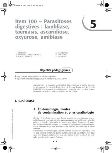 Item 100 – Parasitoses digestives : lambliase, taeniasis, ascaridiose ...