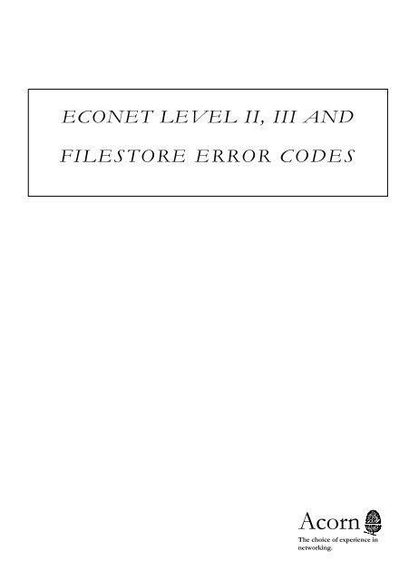 ECONET LEVEL II, III AND FILESTORE ERROR CODES