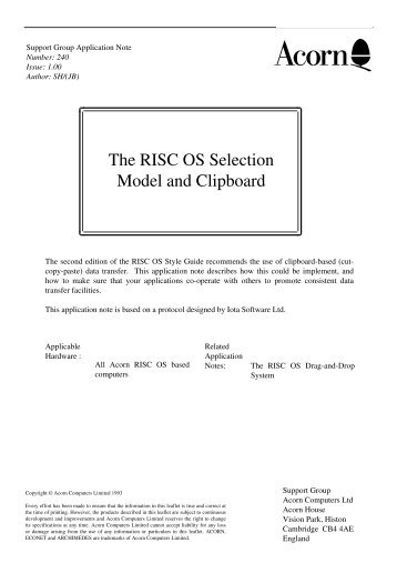 The RISC OS Selection Model and Clipboard