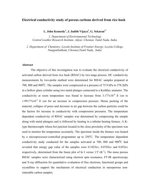 2004: Electrical conductivity study of porous carbons derived from ...