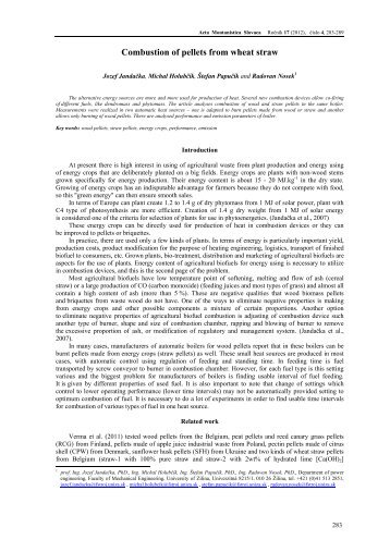 Combustion of pellets from wheat straw - Acta Montanistica Slovaca