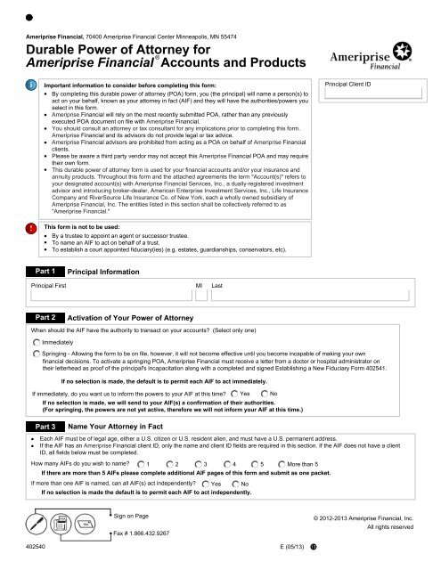 Durable Power of Attorney for Ameriprise Financial Accounts and ...