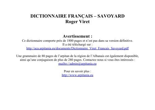 Dictionnaire Français Savoyard Le Portail De Larpitan