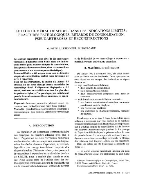 le clou humeral de seidel dans les indications limites - Acta ...