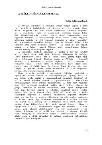 A SZÉKELY SÍRFÁK KÉRDÉSÉHEZ - Adatbank