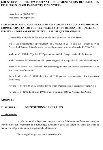loi n° 08/99 du 18/6/1999 portant reglementation ... - Droit-Afrique.com