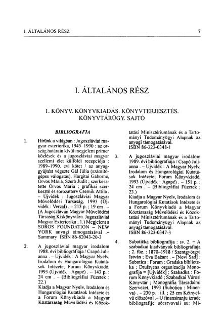 I. ÁLTALÁNOS RÉSZ