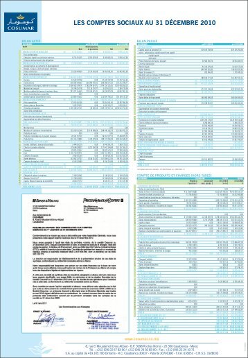 COSUMAR : les comptes sociaux au 31 décembre 2010 - Les Afriques