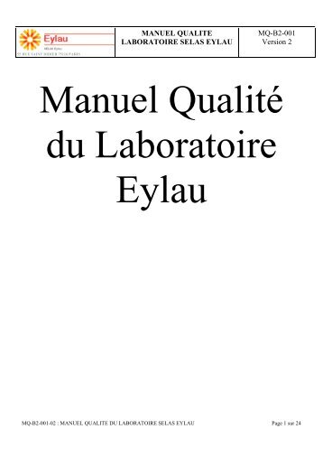 MANUEL QUALITE LABORATOIRE SELAS EYLAU MQ-B2-001 ...