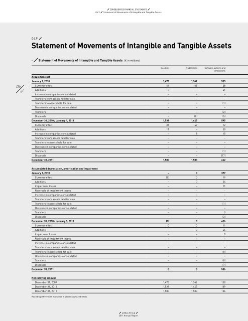 Statement of Movements of Intangible and tangible Assets