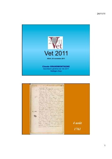 Exposé sur Vet 2011 - Académie Vétérinaire de France