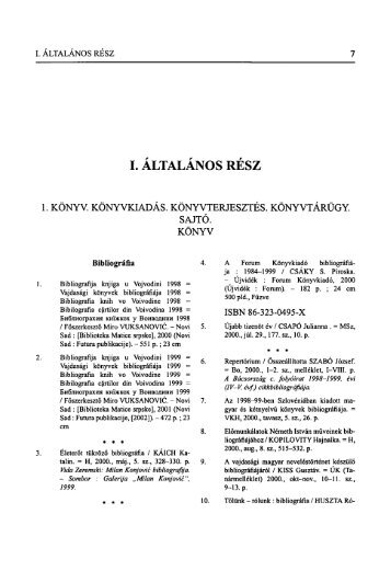 I. ÁLTALÁNOS RESZ - Vajdasági Magyar Digitális Adattár ...