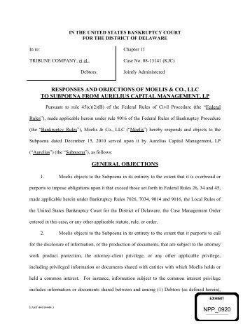 responses and objections of moelis & co., llc to subpoena