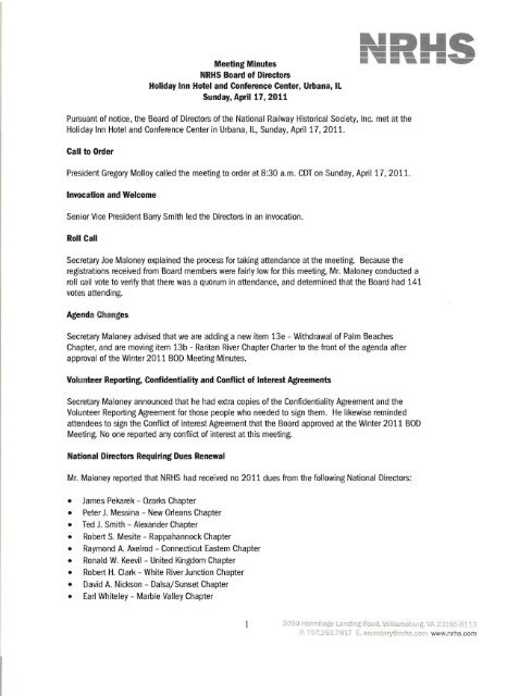 Spring 2011 Board Meeting Minutes - NRHS