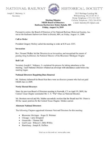 Summer 2009 Meeting Minutes Final - NRHS - National Railway ...