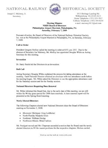 Winter Board Meeting Minutes - NRHS - National Railway Historical ...