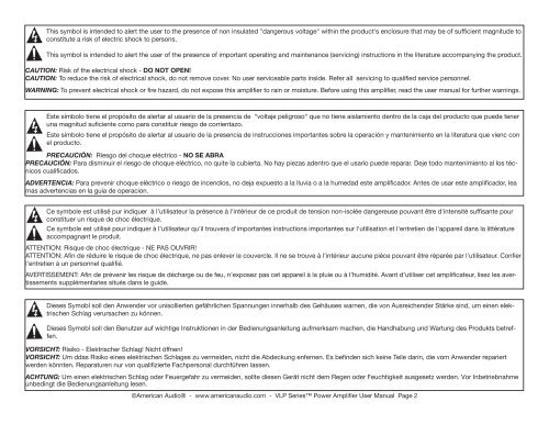 Manual for American Audio VLP-1500 Power Amplifier