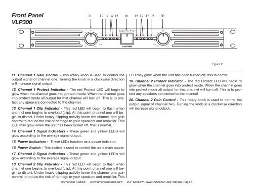 Manual for American Audio VLP-1500 Power Amplifier