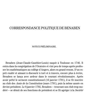 Correspondance politiqur, privée et journal de Benaben Jean ...