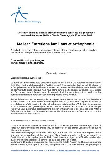 Entretiens familiaux et orthophonie. - Ateliers Claude Chassagny