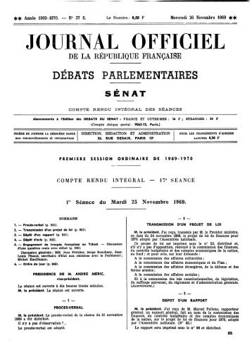 Mardi 25 Novembre 1969 - Sénat