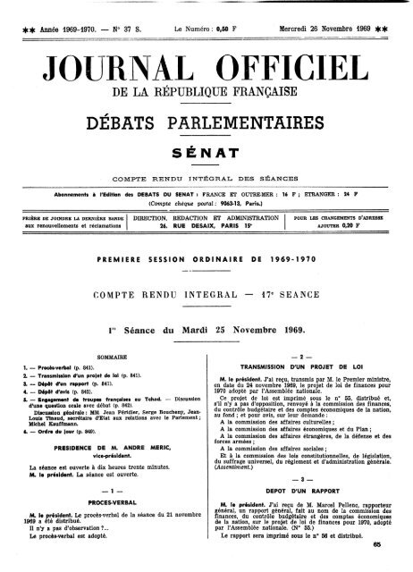 Mardi 25 Novembre 1969 - Sénat