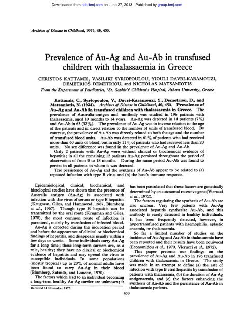 Prevalence of Au-Ag and Au-Ab in transfused children with ...