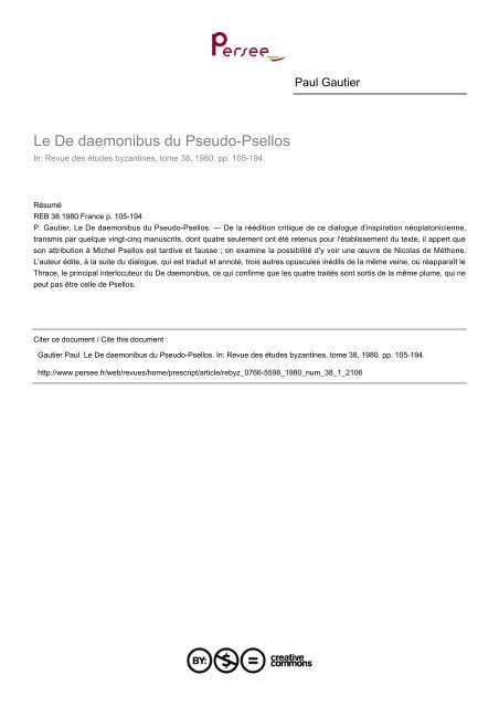 Le De daemonibus du Pseudo-Psellos - Bibliotheca Pretiosa