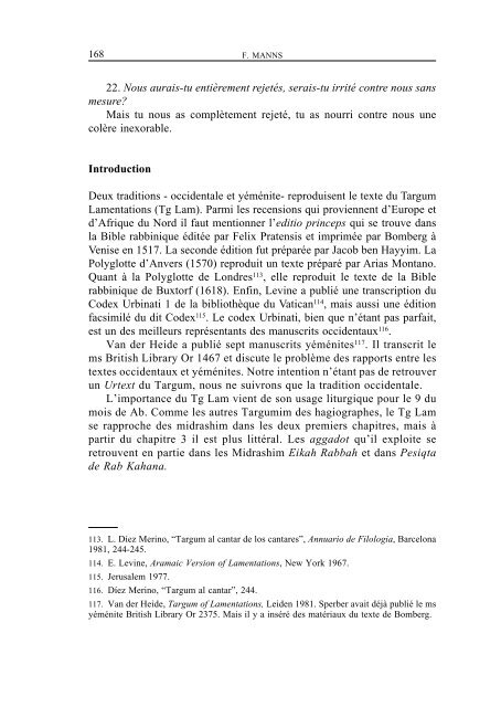 Le Targum Lamentations - Manuscrit Urbinati 1. Traduction et