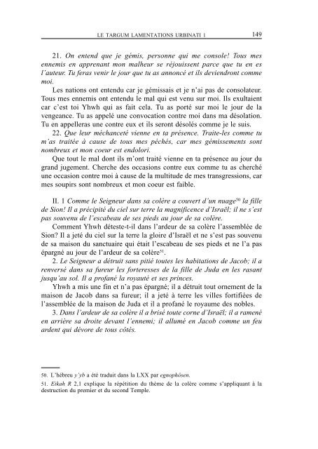 Le Targum Lamentations - Manuscrit Urbinati 1. Traduction et