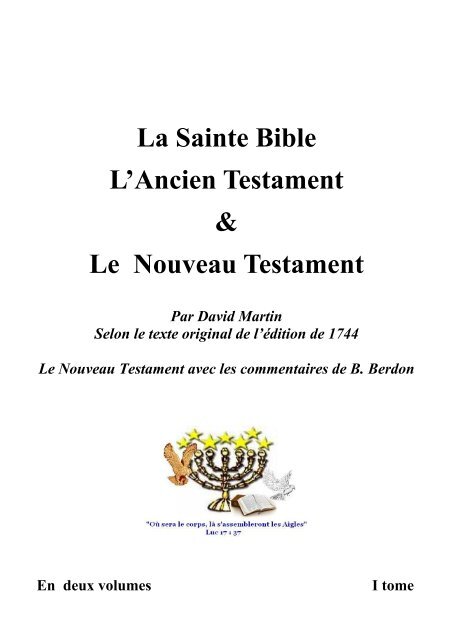 le premier livre de moise dit la genese - Nouvelle Naissance