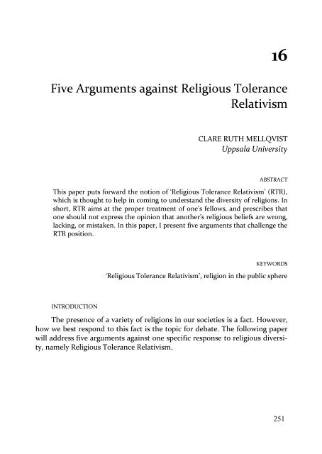 Five Arguments against Religious Tolerance Relativism