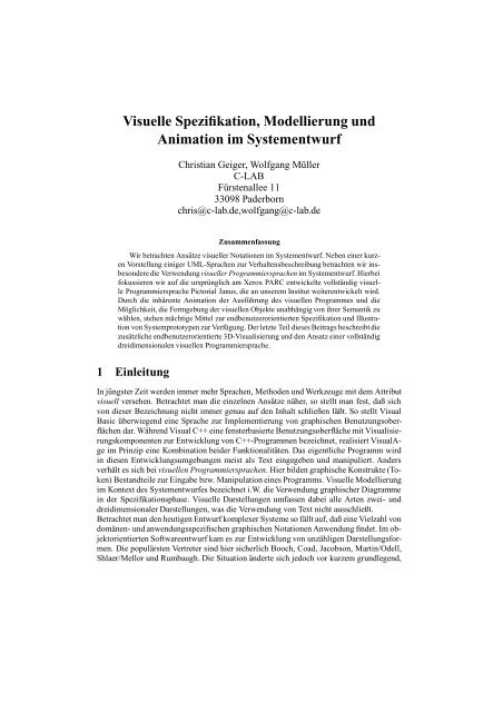 Visuelle Spezifikation, Modellierung und Animation im Systementwurf