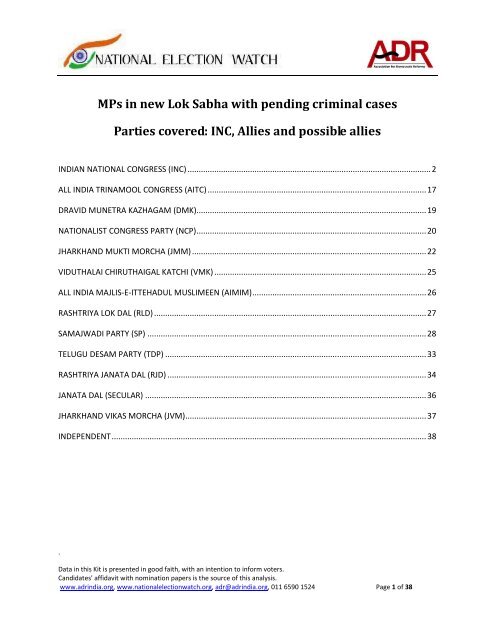 MPs with criminal charges - INC and