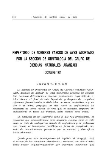 Repertorio de nombres vascos de aves adoptado por la ... - Aranzadi