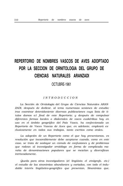 Repertorio de nombres vascos de aves adoptado por la ... - Aranzadi