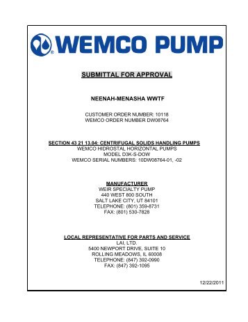 43 21 13.04 Screw Centrifugal Submittals - LAI LTD